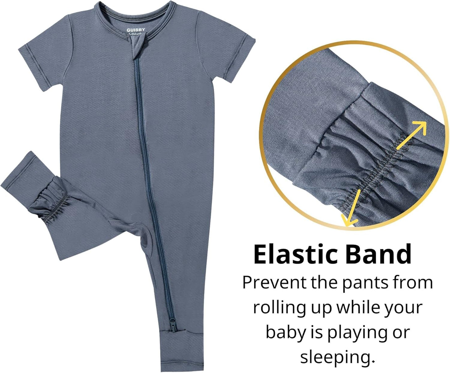 GUISBY Rayon Made from Bamboo Baby Pajamas, Summer Short Sleeve Footless Rompers, 2 Way Zipper Sleeper