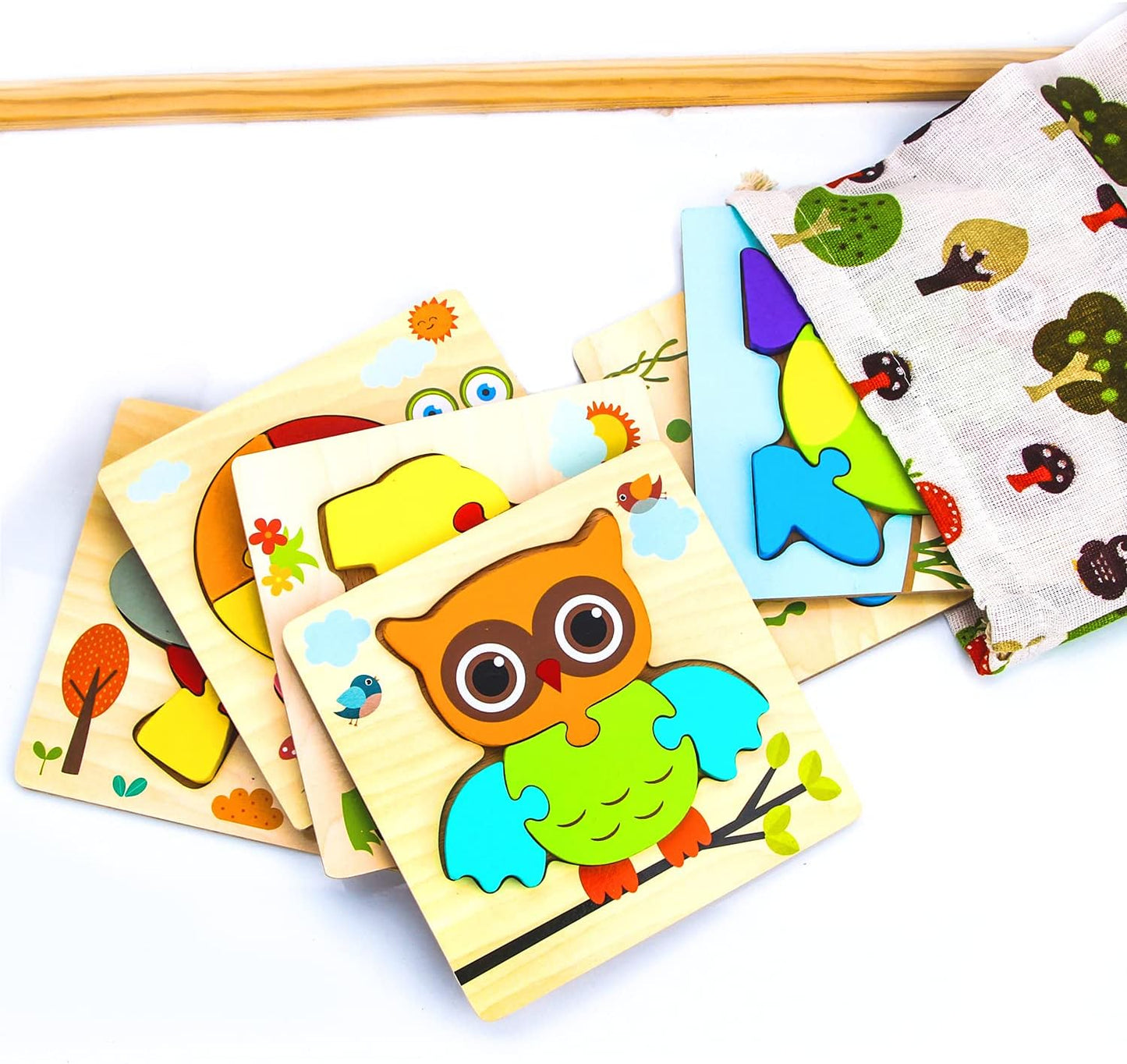 SKYFIELD Wooden Animal Puzzles for 1 2 3 Years Old Boys Girls, Toddler Educational Developmental Toys Gift with 6 Animals Baby Montessori Color Shapes Learning Puzzles