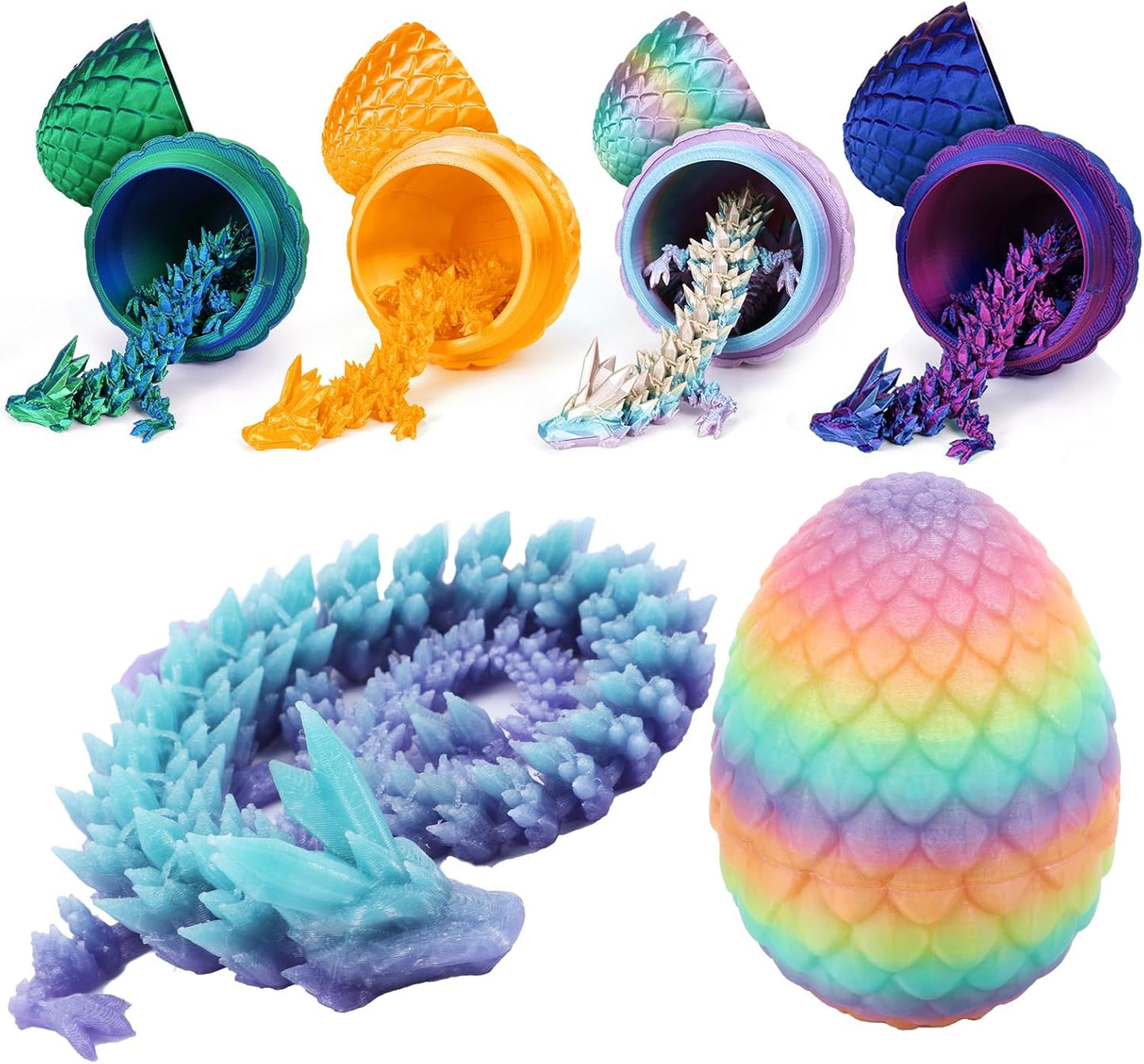 3D Printed Dragon Egg,Dragon Eggs with Dragon Inside,Crystal Dragon Fidget Toys,Full Articulated Dragon Dragon in Egg,Adults Fidget Toys for Autism ADHD (Random Rainbow Glow-in-The-Dark)