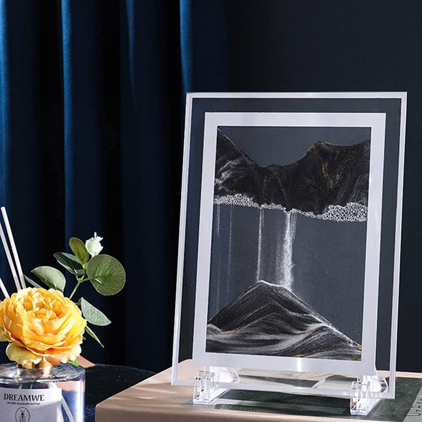 3D Deep Sea Moving Sand Art Picture - Relaxing Liquid Motion Bubbler Timer - Ideal Desktop Art Toy for Adults and Kids - Perfect for Home Decor and Office(Square+Black+5In)