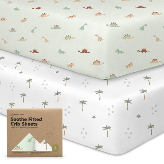 KeaBabies 2-Pack Organic Crib Sheets for Boys, Girls - 52x28 Fitted Crib Mattress Sheet Neutral, Breathable Jersey Cotton Cover for Baby Bed, Toddler Mattress, Soft & Cute Prints (Roarsome)