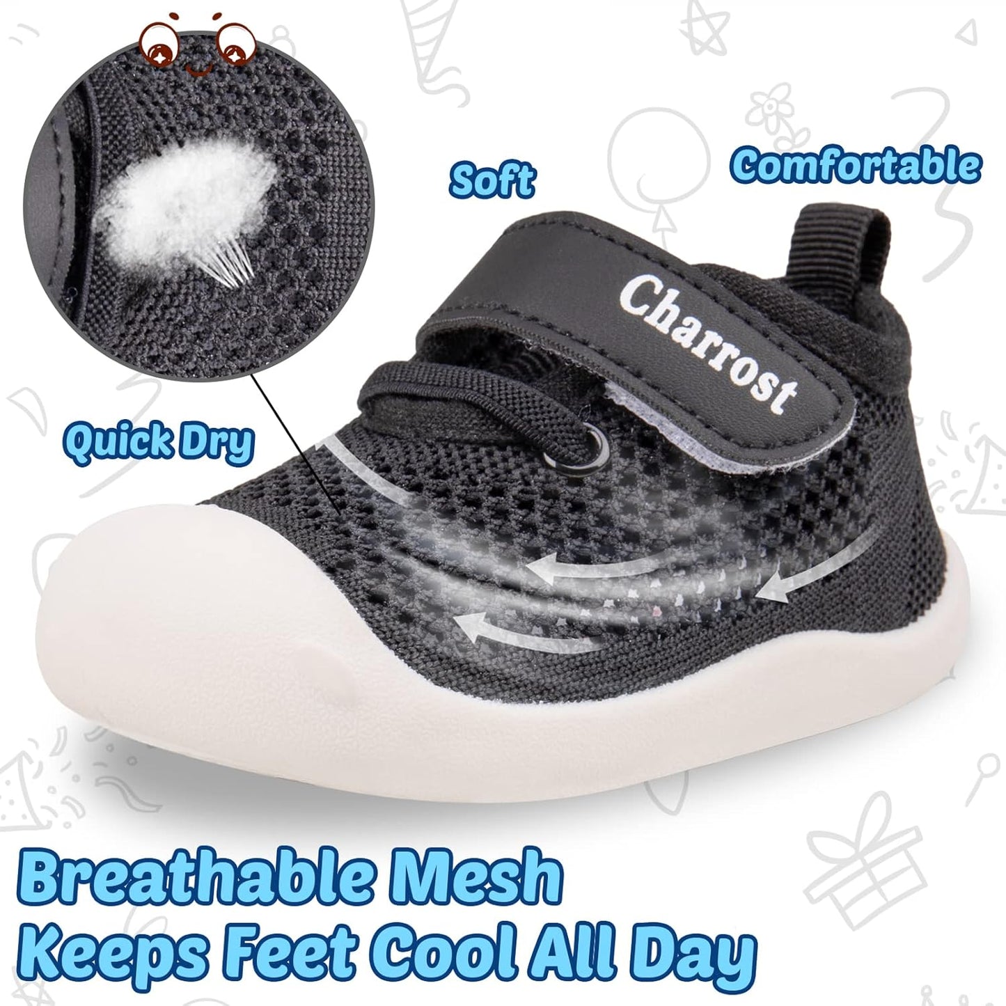 Charrost Toddler Baby Girl Boy First Walking Shoes Checkered Sneakers Sizes 3/4/5/6/7/8T. Soft, Cute,Flexible for First Walkers. Non-Slip, Slip On, Wide Toe Box Indoors Outdoors