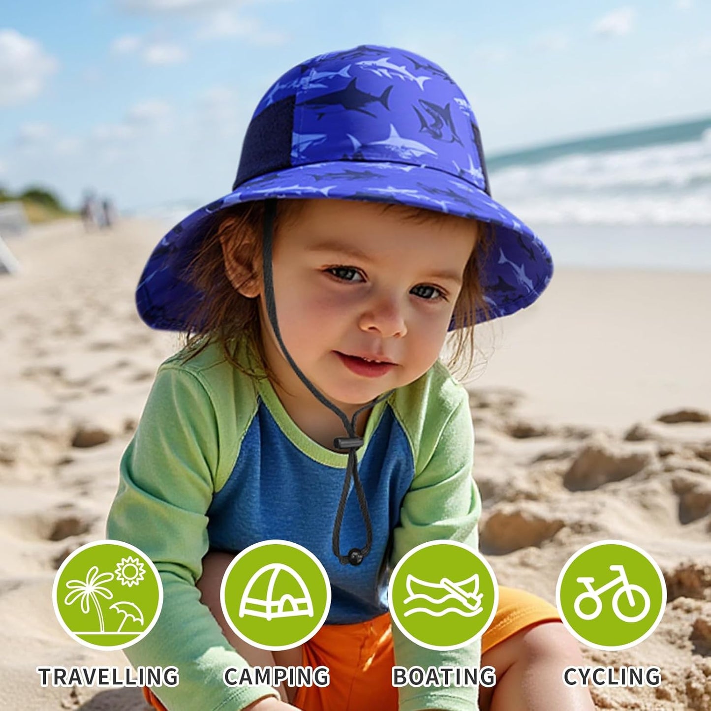 Toddler Baby Sun Hat Kids Summer UPF 50+ for Boys Girls Adjustable Beach Hats with Bucket Wide Brim Age 1-7 Years