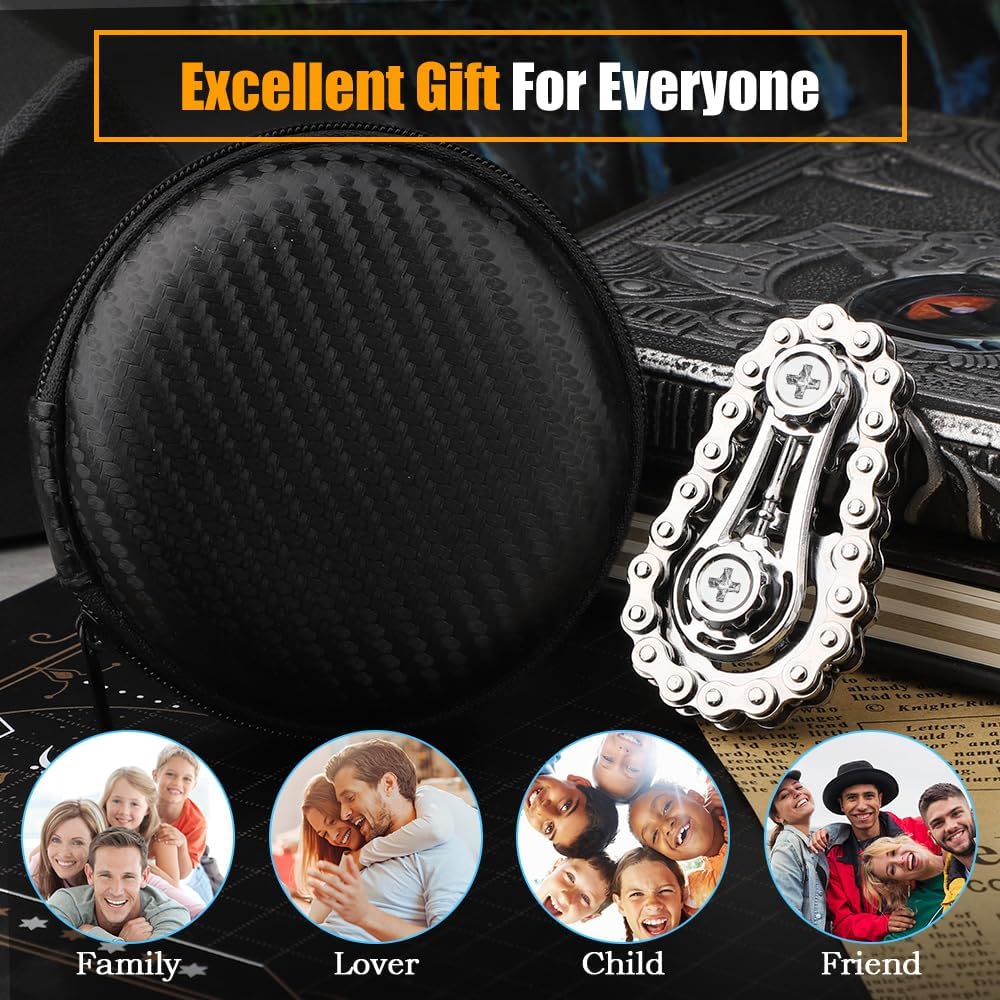 Cool Sprockets Fidget Chain, Assemble Fidget Spinner Ring Toys for Kids Adults, Metal Fidgeting Sensory Bike Chain Gears Cube, EDC Novelty Stress Relief Hand Finger Spinner Kinetic Desk Office Gift
