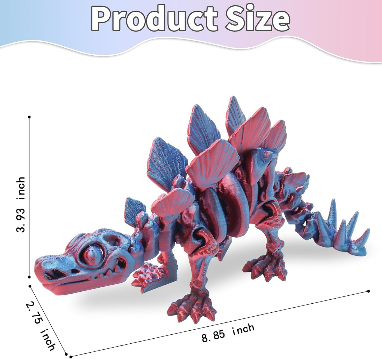 FunisFun 3D Printed Dragon with Articulated Joints for Adult, 3D Printed Dinosaur Fidget Toys Decor for Stress Relief (Stegosaurus-BP, 1P)
