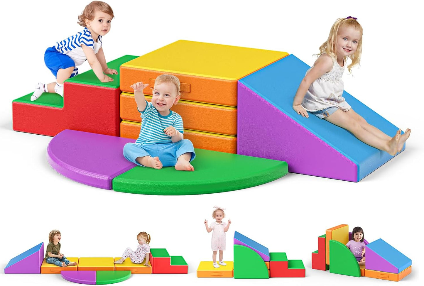 Lischwert Foam Climbing Blocks for Toddlers 1-3, 5pcs Foldable Soft Play Set with Crawling Exploration Toys - Indoor Infant Safe Blocks for Baby Gym & Toddler Playground