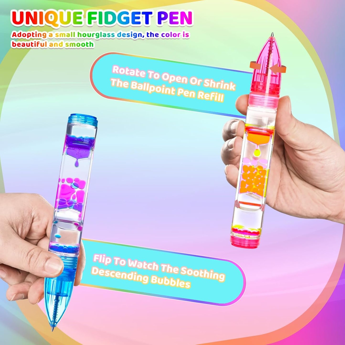 5PCS Liquid Pens Easter Basket Stuffers for Kids, Liquid Motion Bubble Fun Cool Pens Autism ADHD Anxiety Stress Relief Tools Quiet Fidget Sensory Autistic Toys Desk Toys Gift for Boys Girls