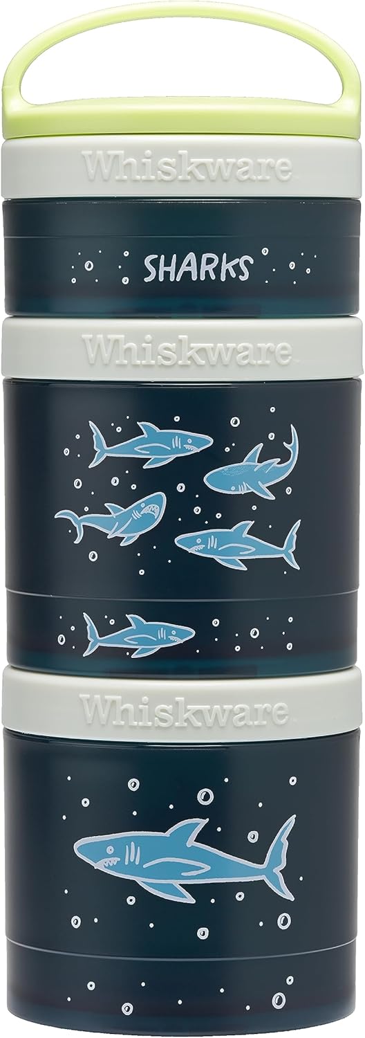 Whiskware Stackable Snack Containers for Kids and Toddlers, 3 Stackable Snack Cups for School or Travel, Sharks