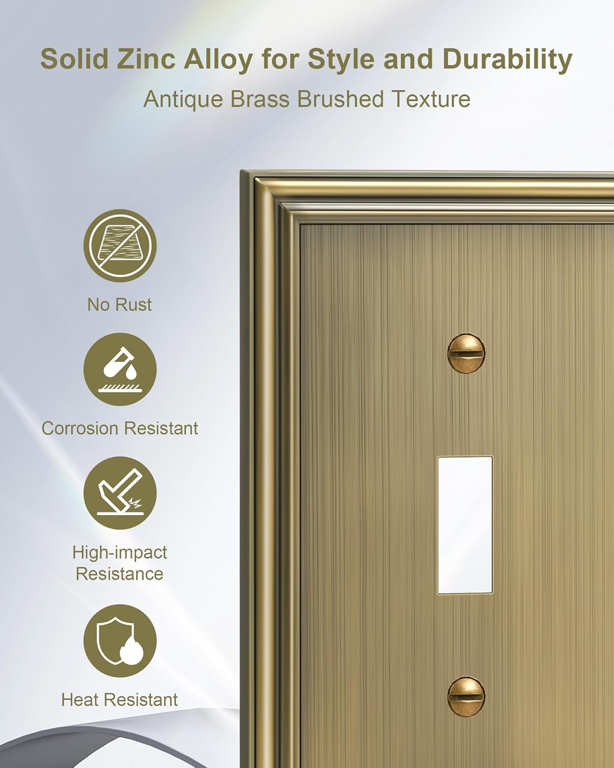 2-Pack Triple Toggle Light Switch Cover Plate, Durable Solid Zinc Alloy Decorative Switch Plate Covers, Antique Brass 3 Gang Wall Plate, Corrosion Resistant