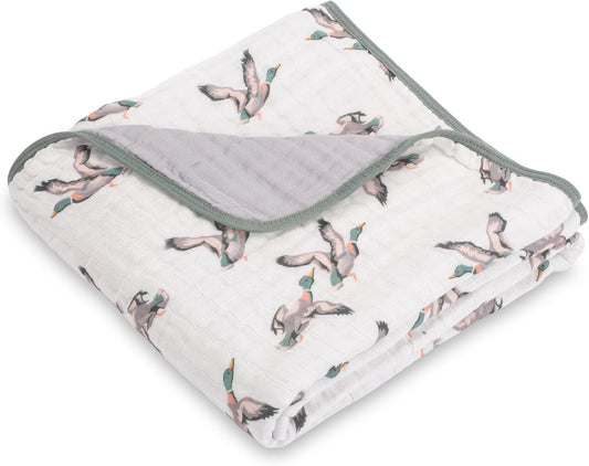 LollyBanks Muslin Baby Blanket 100% Organic Cotton, Muslin Quilt Lightweight, Toddler Blanket for Boys and Girls, 6 Layers Baby Blankets 47"x 47", Soft Nursery Receiving Blankets (Duck Print)