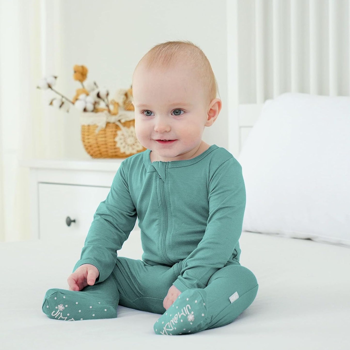 Baby Bamboo Rayon Romper Infant Footies Long Sleeve Double Zipper Outfits 2-Pack One-Piece Jumpsuits