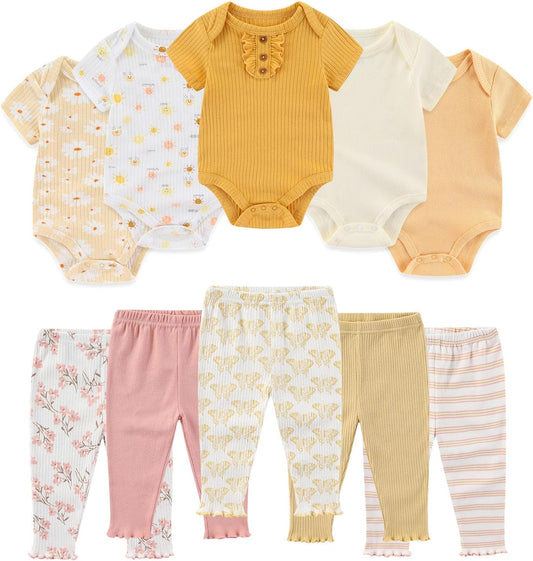 Baby Bodysuit and Pant Set Summer Ribbed Mix Match Infant Boy Girl Clothes Outfits