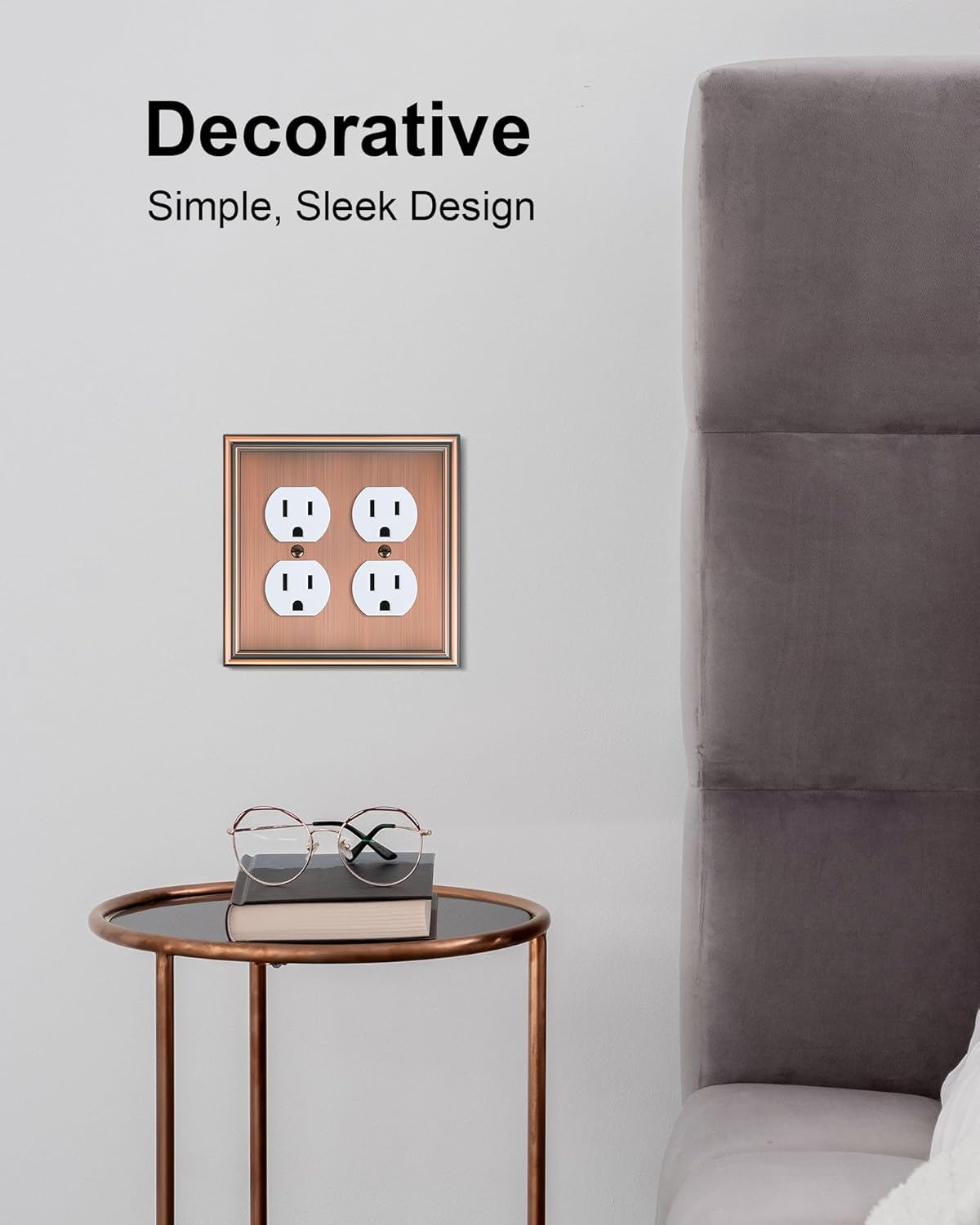 2-Pack Double Duplex Outlet Cover, Antique Copper Switch Plates and Outlet Covers for Electrical Outlets, Durable Zinc Alloy Wall Plates, 2 Gang Receptacle Cover, Corrosion Resistant