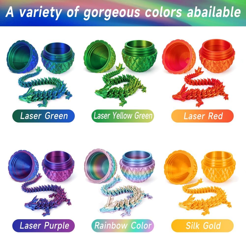 3D Printed Dragon Egg, Mystery Crystal Dragon Egg Fidget Toys Surprise, Articulated Crystal Dragon Eggs with Dragon Inside (Laser Green)