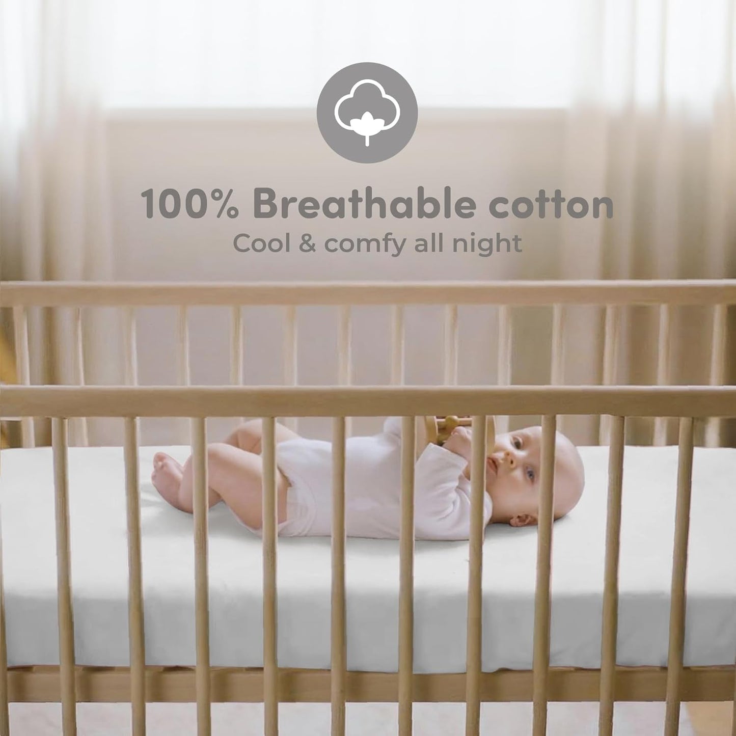 Sweety Fox 2-Pack Crib Sheets - Soft Cotton Jersey Fitted Sheets for Boys and Girls, Mini Crib Sheets, Toddler Bed Sheets (White)