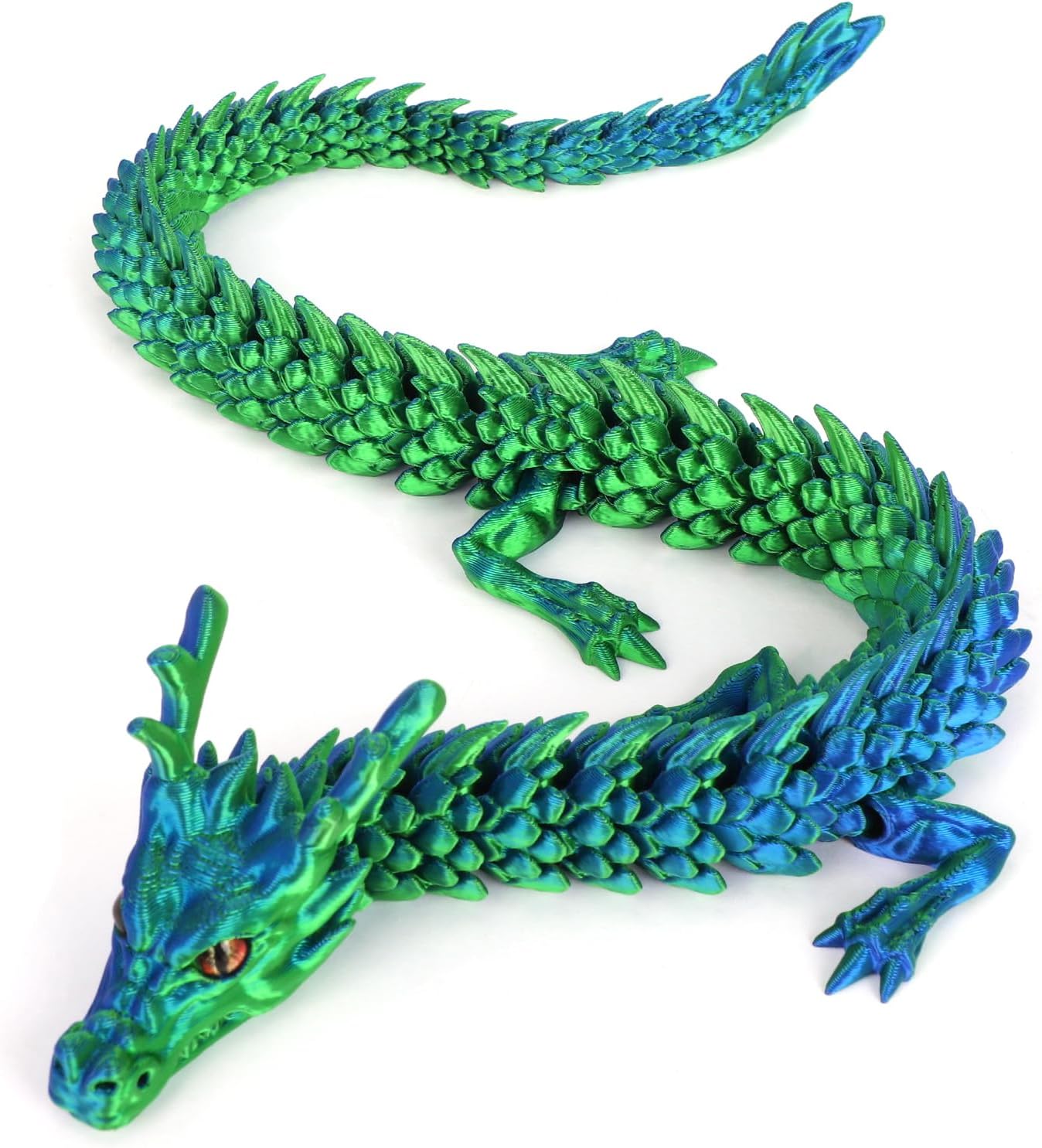 3D Printed Dragon, 17.7 Inch Articulated Dragon, Crystal Dragon, Dragon Fidget Toy, Home Office Decor Executive Desk Toys (Green)
