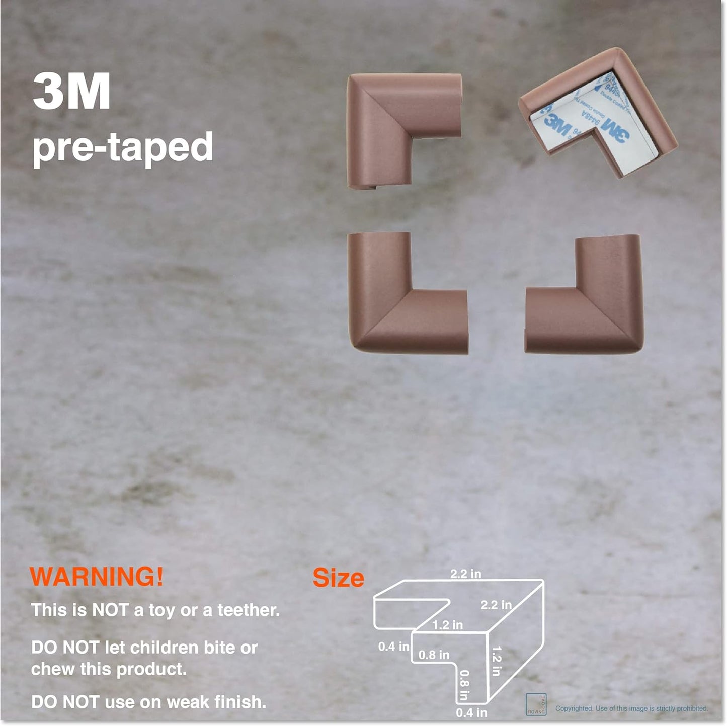Roving Cove HeftyFit Corner Protector for Baby (4 Large Corners), Heavy-Duty Soft Rubber Foam Furniture Corner Bumper Guards, 3M Adhesive Pre-Taped, Coffee Brown