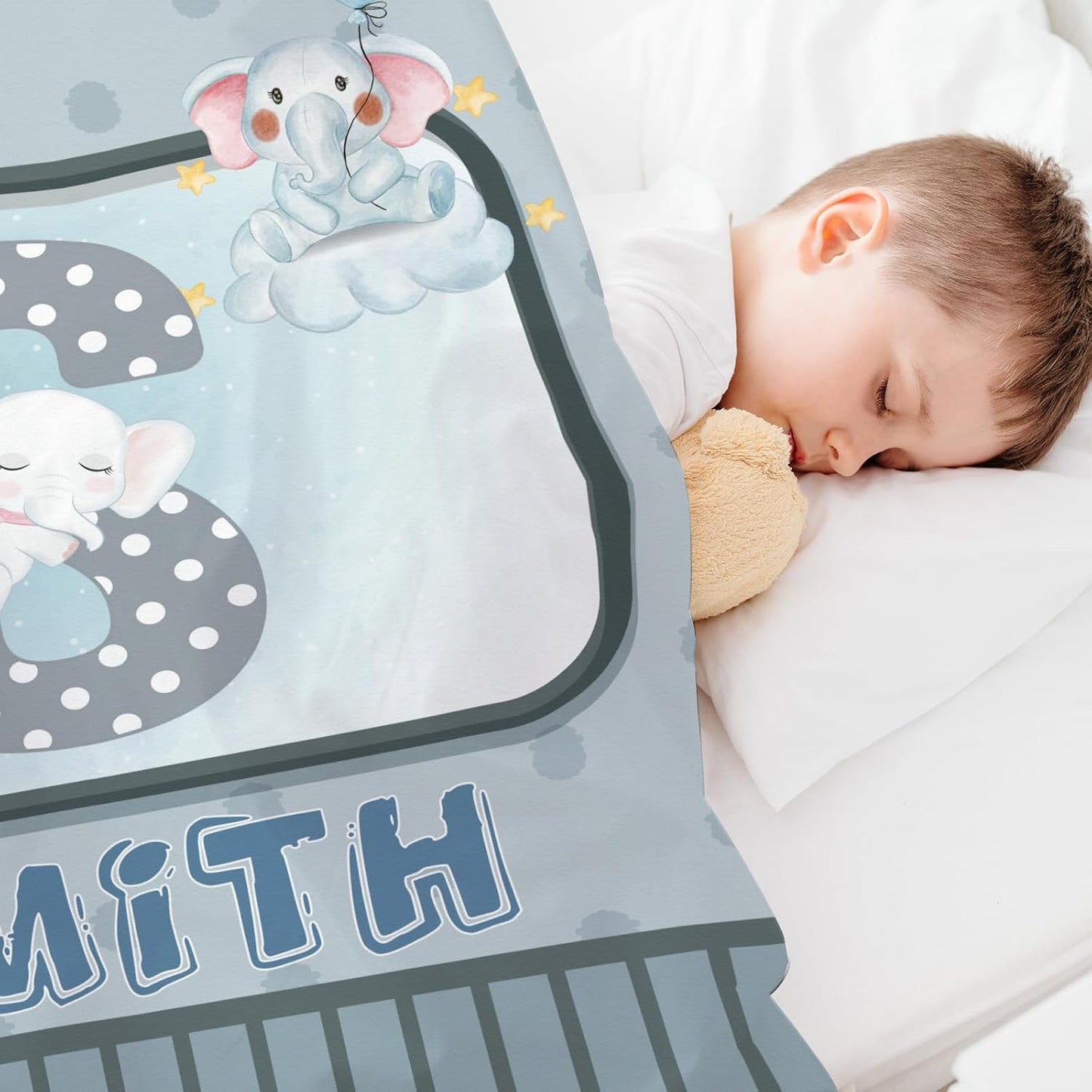 Personalized Cute Elephant Name Blanket, Custom Cartoon Alphabet Name Blanket Toddler Girls Soft Flannne Swaddling Blankets Customized Monogram Memorial Gift from Nana for Infant Newborn Shower