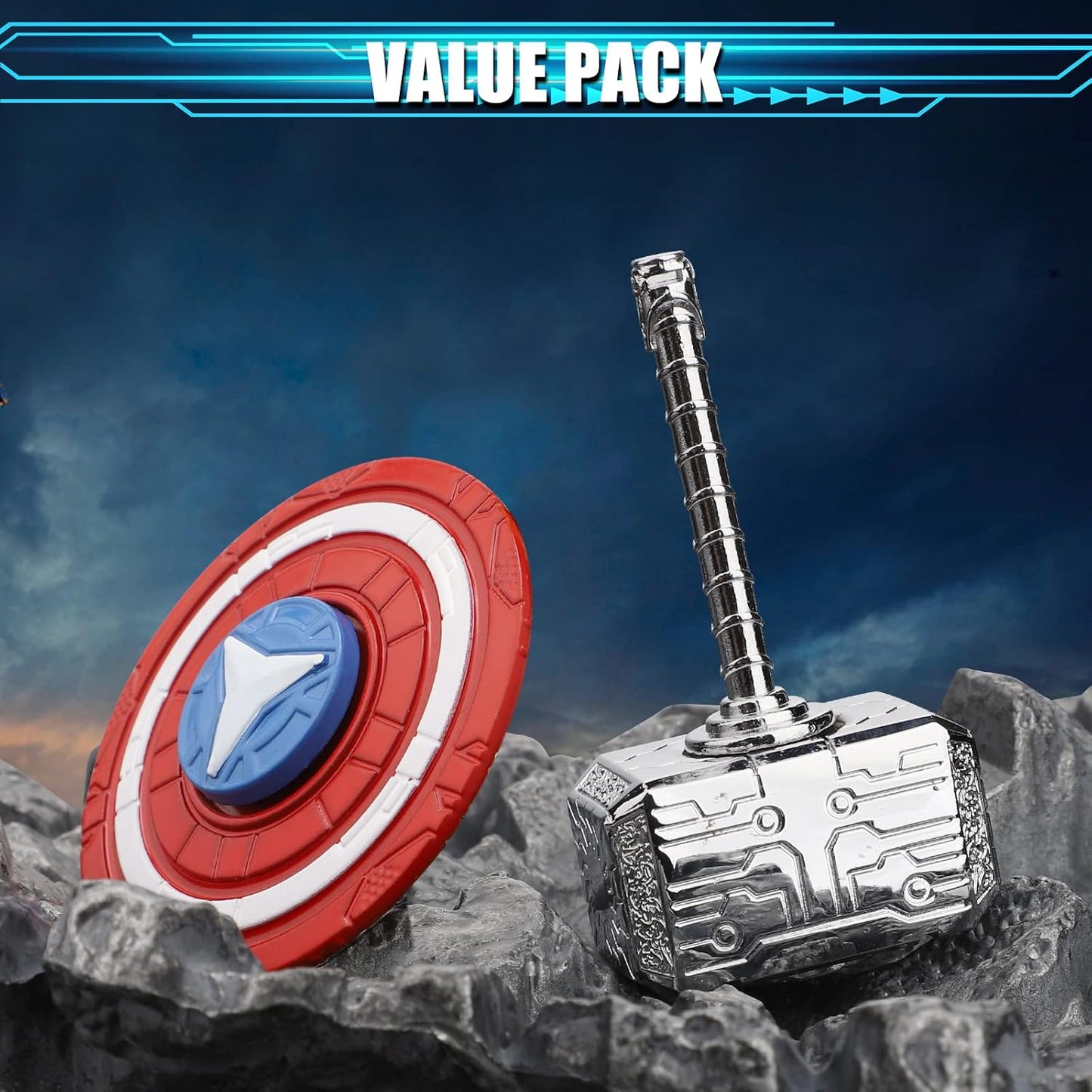 Hammer Fidget Spinner Metal Toy Transformable 2 in 1 for Kids Adutls, Shield Hand Finger Spinner Kinetic Desk Toy for Office Classroom Prizes Birthday Gift