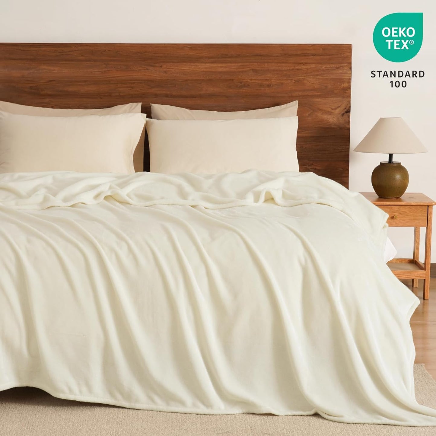 PHF Ultra Soft Fleece Blanket King Size, No Shed No Pilling Luxury Plush Cozy 300GSM Lightweight Blanket for Bed, Couch, Chair, Sofa Suitable for All Season, 108" x 90", Cream