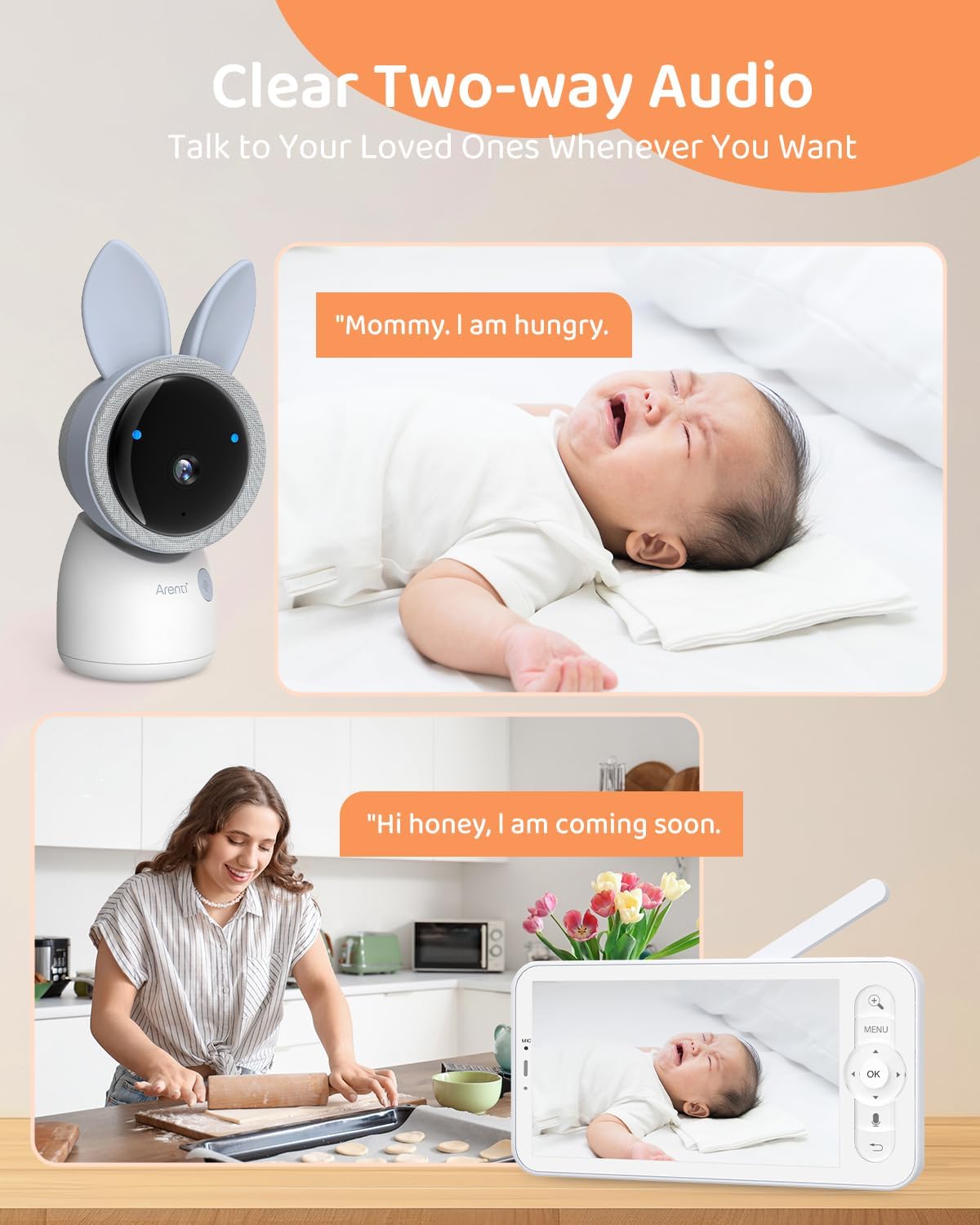 ARENTI 4MP 2.4G&5G WiFi Baby Monitor with Camera and Audio, Night Light, Auto Traking, Cry&Motion Detection, Temperature Sensor, App Control