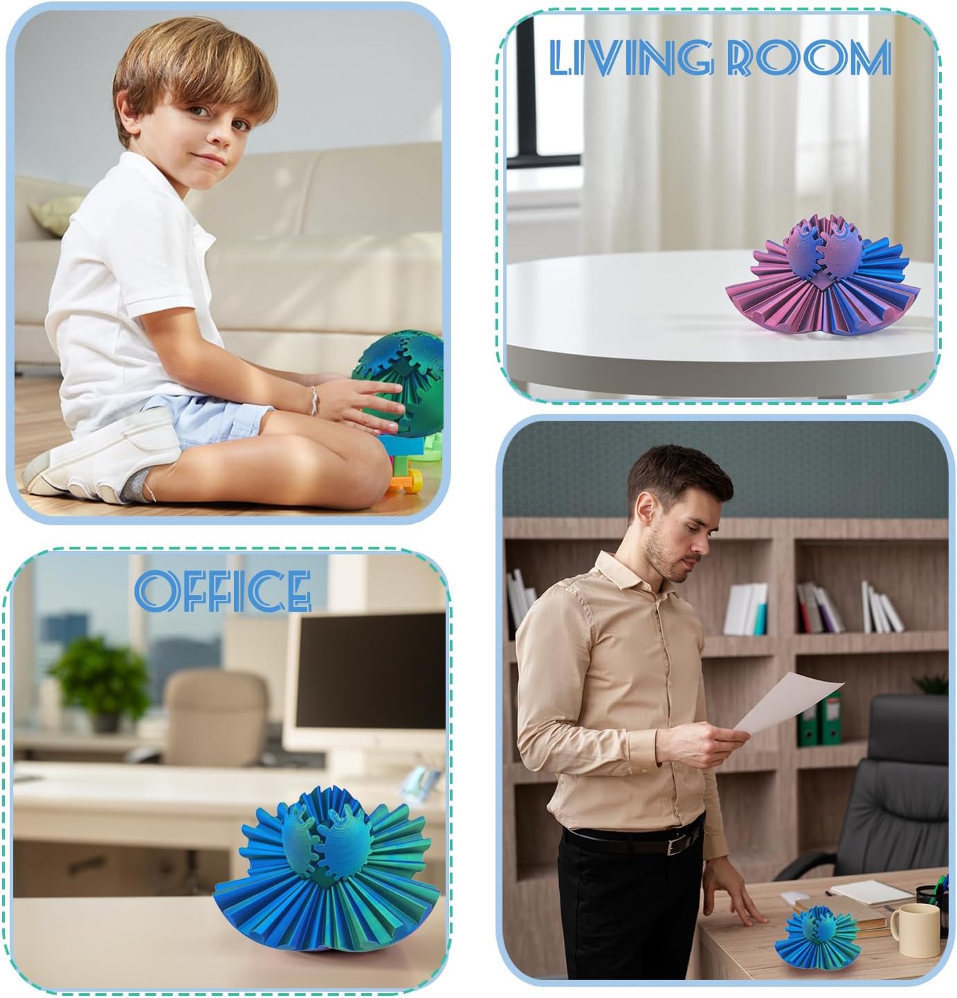 Gear Ball - GearSphere Fidget Toy, 2024 Gear Sphere Cube Puzzlefor Adults Kids Stress and Anxiety Relaxing,3D Printed Spin Ball or Cube Fidget Toy (Green+Blue)