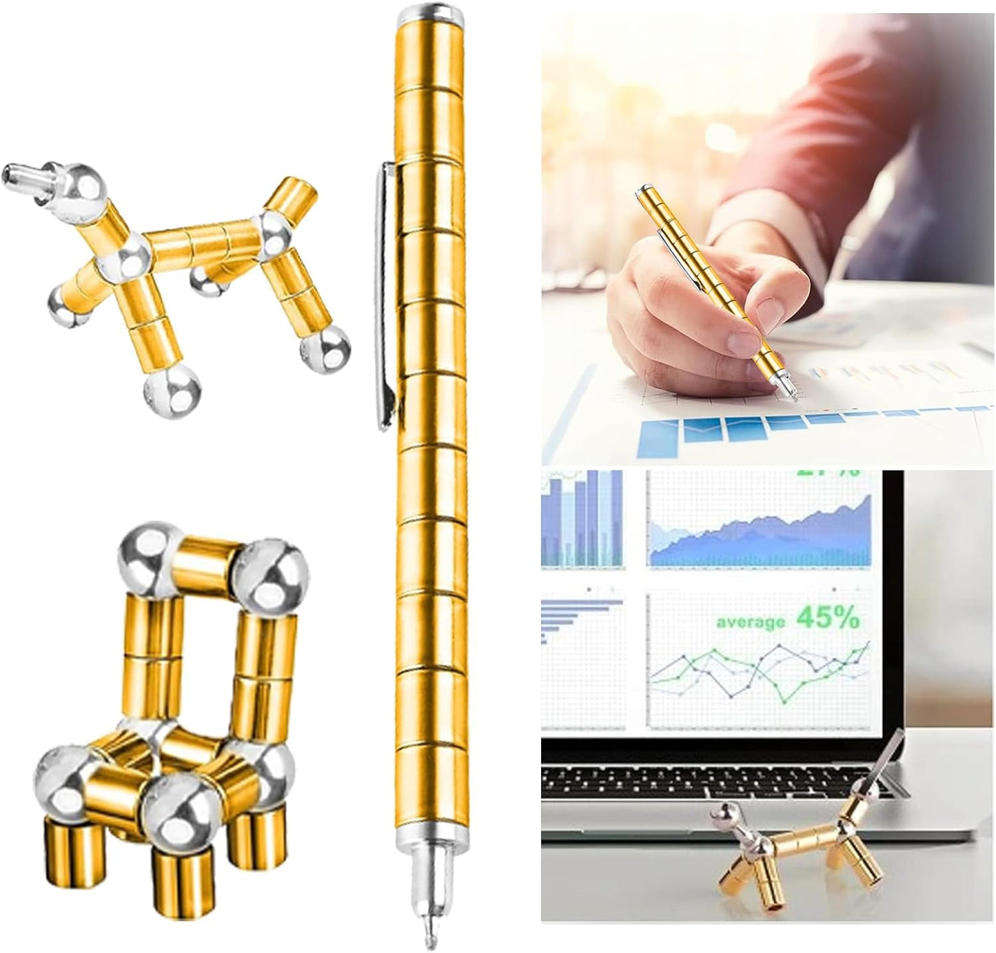 Fidget Pen,Magnetic Pen， Decompression Magnetic Toy Pen，Magnet Pen Fidget Toy Relieve Pressure Novel Toy Gift for Kids or Friends! (Big Golden)