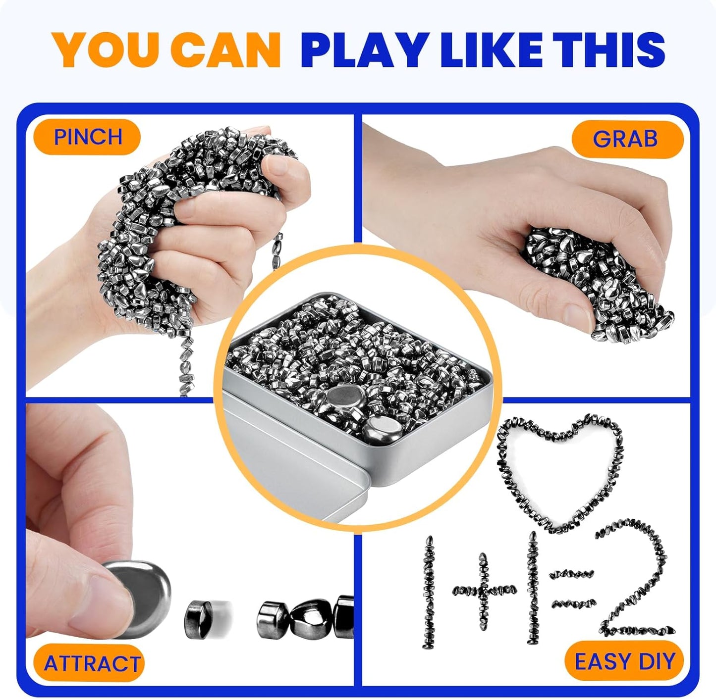 Magnetic Balls Over 1000 PCS Mini Magnetic Putty, with 2 Big Smooth Magnetic Beads, Fidget Toys for Adult, Weak Ferrite Putty Desk Toys for Office (Black)