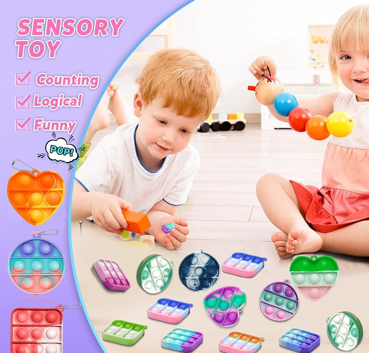 200pcs 2in Random Pop Bubble Fidget Sensory Toys, Pop Toy Bulk for Party Favor, Classroom Student Prizes Easter Basket Goodie Bag Stuffers Christmas Valentine Gift for Kid