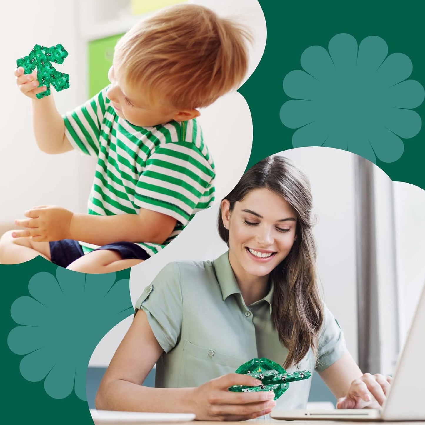 Magnetic Fidget Sphere Magnets Balls - Crystal Green Holographic Glitter - Magnet Fidgets Toy - 12 Piece Set - Creativity Beyond Imagination, Inspirational, Recreational, Desk Toys for Adults