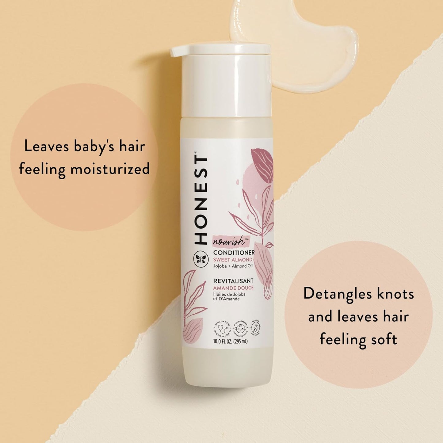 The Honest Company Silicone-Free Conditioner | Gentle for Baby | Naturally Derived, Tear-free, Hypoallergenic | Sweet Almond Nourish, 10 fl oz