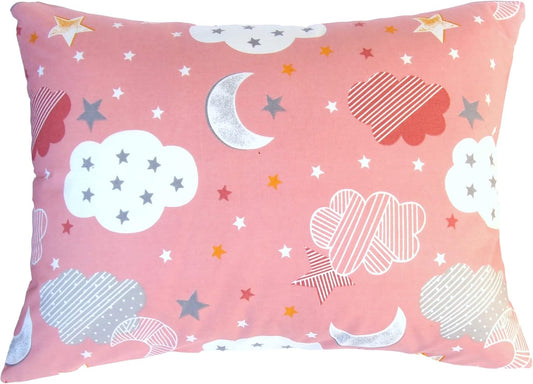 Stars Cloud Toddler Pillowcase 13 x 18 - Baby Travel Pillow Cover for Girls, Space Galaxy Pillow Case for Toddler Pillow Crib - Pink Moon Stars