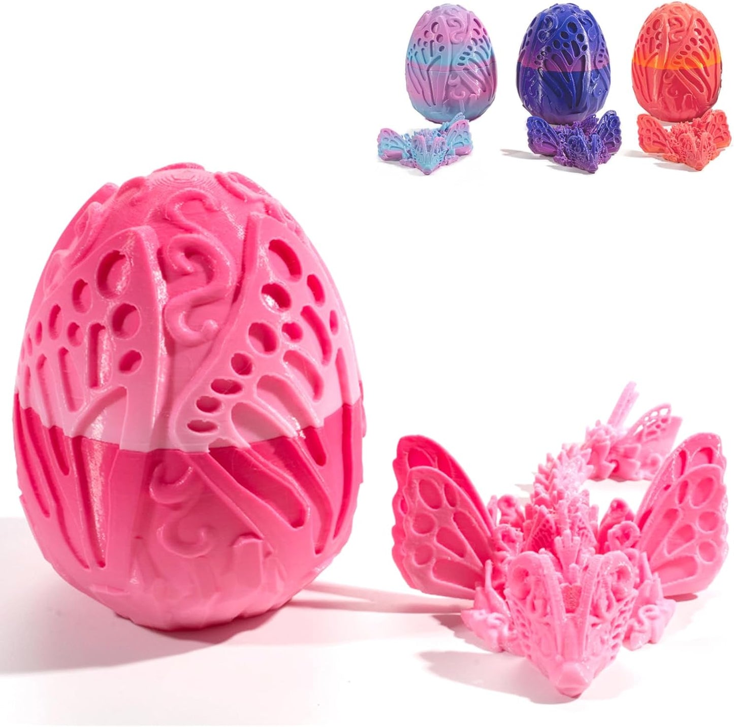 3D Printed Dragon Egg with Dragon Inside, Fully Articulated Butterfly Dragon in Egg, Dragon Fidget Toy, Home/Office/Desktop Décor, Easter Basket Stuffers, Gift for her (Sakura)