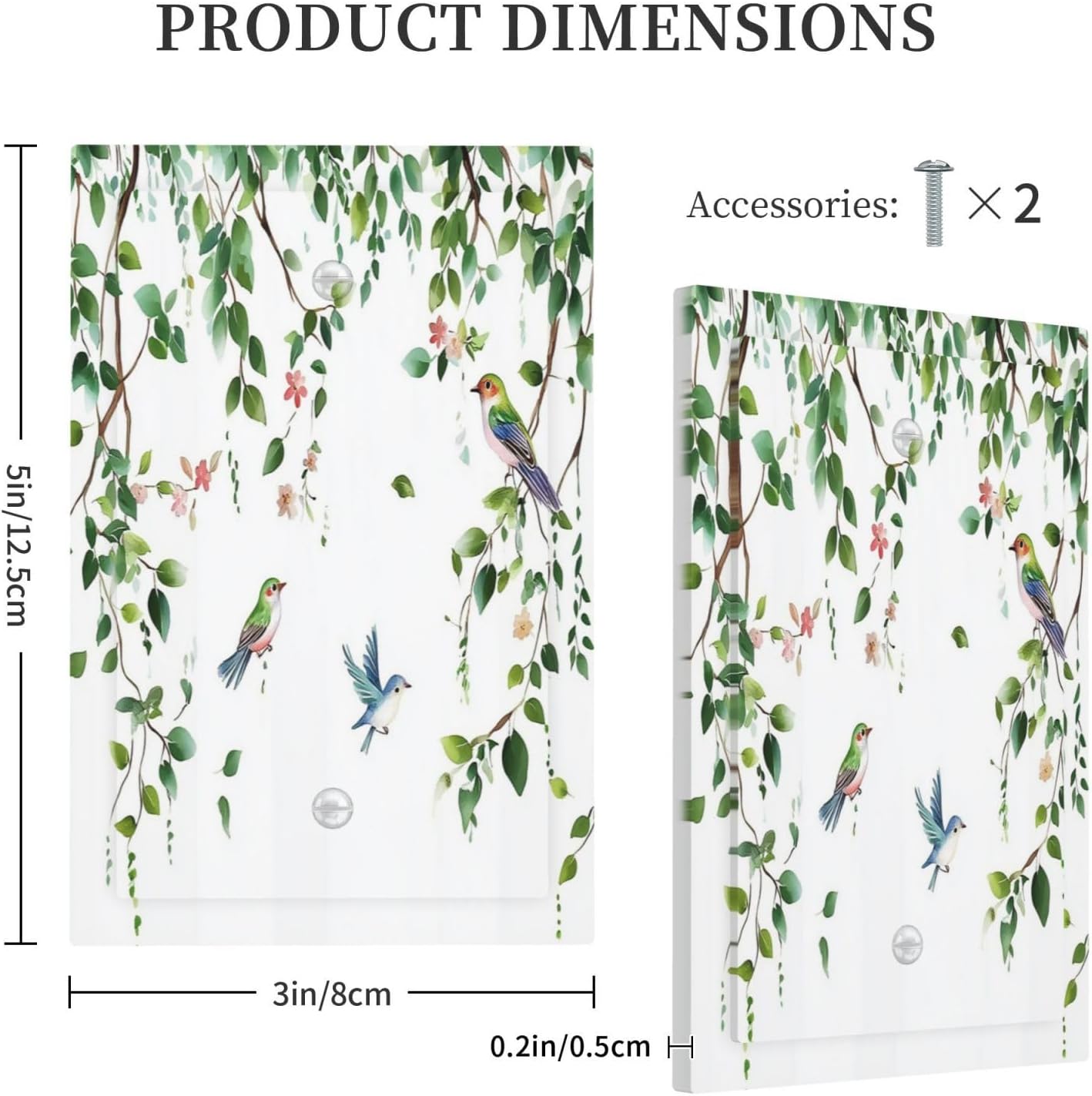 Light Switch Cover Plate Green Leaves Bird Eucalyptus Sage Plant 1 Gang No Device Blank Electrical Wall Plates Faceplate Decorative Switch Plate For Bed Room Living Room Decor