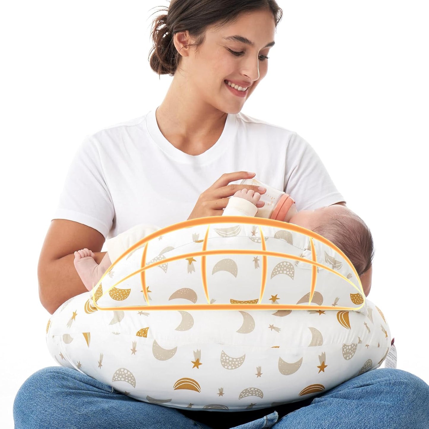 Momcozy Original Nursing Pillow for Breastfeeding-Pioneering Safety Fence- Wider Feeding Pillows for More Support for Mom & Baby- Easier Nursing & Hand Free- Fit for All, Removable Cotton Cover