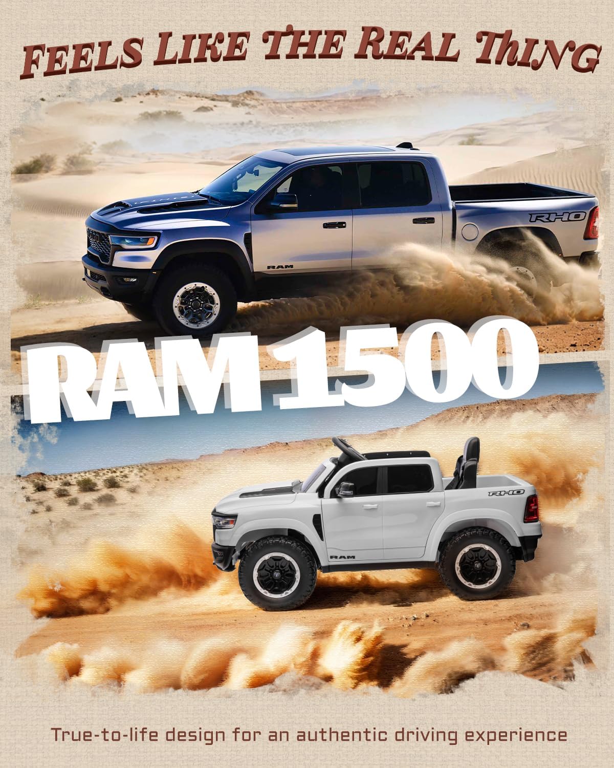 Licensed Ram 1500 RHO 12V Kids Ride on Truck, Toddler Ride on Toys with Remote Control, Children Electric Vehicles with Truck Bed Storage, Smooth Start, Music, Bluetooth (White)