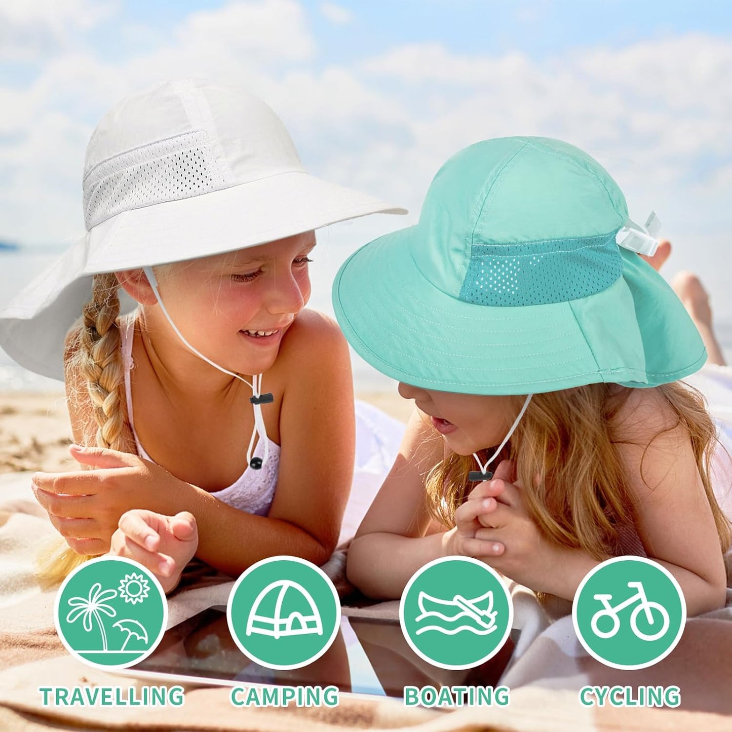 Toddler Baby Sun Hat Kids Summer UPF 50+ for Boys Girls Adjustable Beach Hats with Bucket Wide Brim Age 1-7 Years