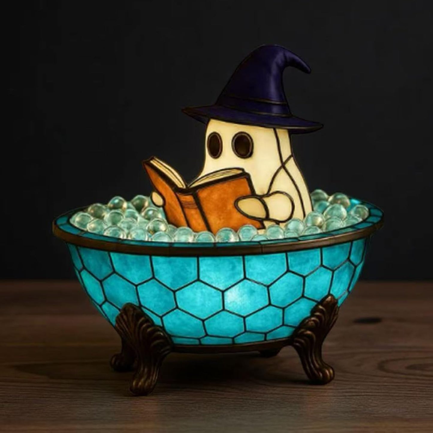 Ghost Bubble Bath Lamp, Halloween Light up Ghost Night Light, LED Flickering Nightlight, Cute Bathtub Spooky Books Nightlight for Halloween Ghost Decor