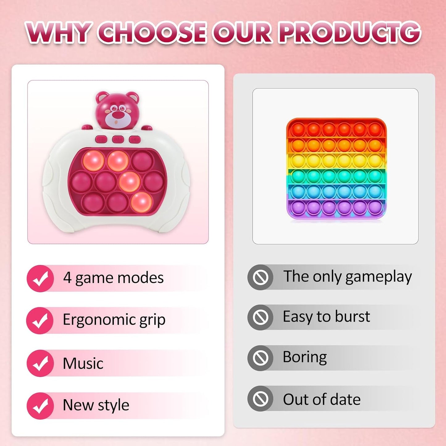 Pop Fidget Toys Handheld Game for Teens, Push Bubble Light up Puzzle Game Machine & Best Gifts for Kids, Quick Push Games Educational Sensory Toys, Stress Relief Party Favors Toy Age 3-12(Bear-S)