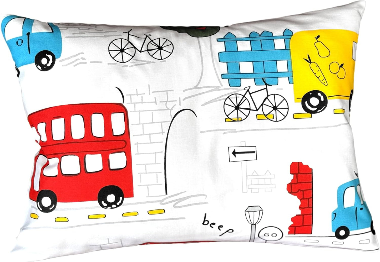 Cars Cotton Toddler Pillowcase 13 x 18 - Cars Kids Pillow Case, Small Travel Pillow Cases, Boys Multicolored Cars