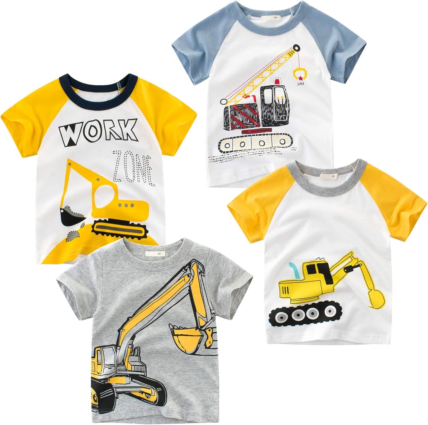 Boys' 4-Pack Excavator Short Sleeve Crewneck T-Shirts Top Tee Size 2-7 Years Toddler Boys' Value Pack Cotton T-Shirt