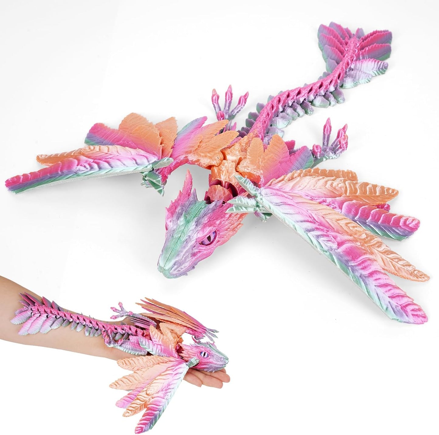 3D Printed Dragon with Wings,3D Printed Animals Toy,Crystal Dragon Fidget Toys,Full Articulated Dragon Crystal Dragon,Adults Fidget Toys for Autism ADHD