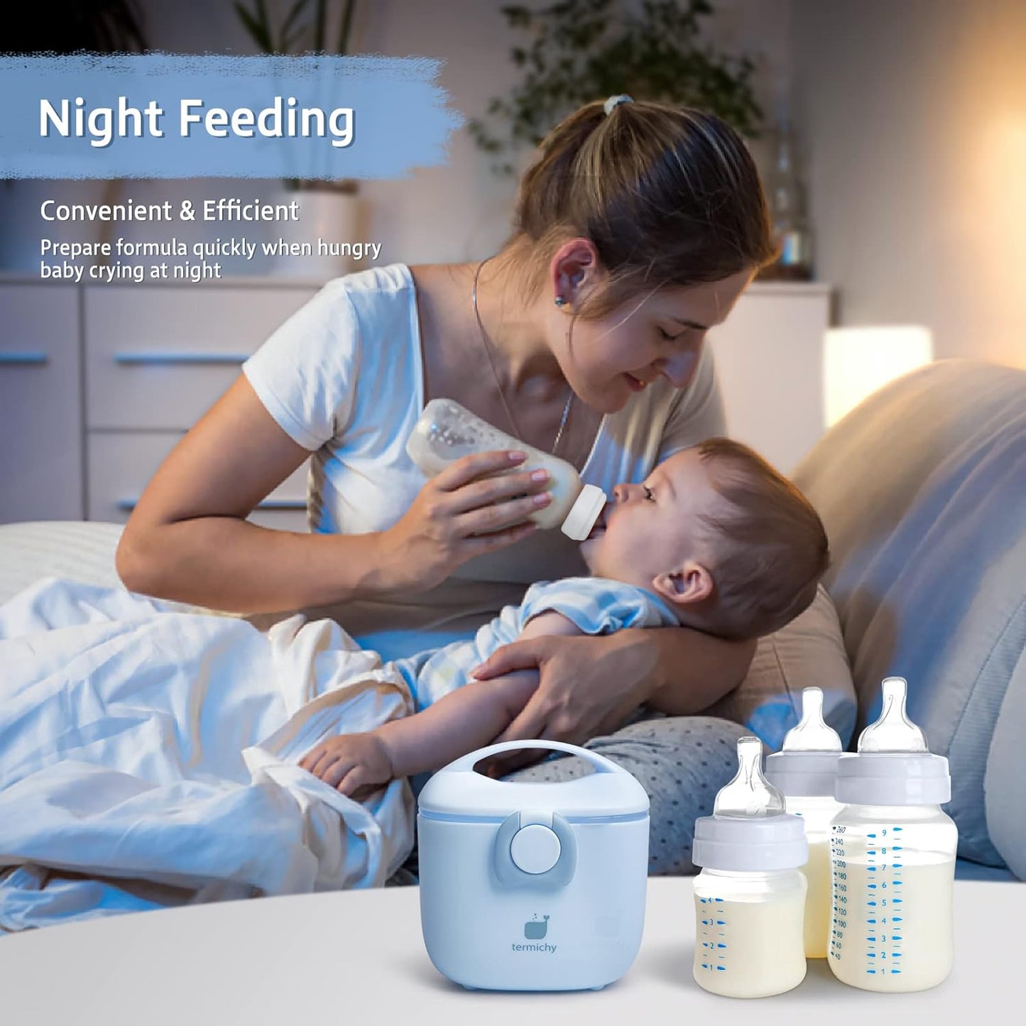 Termichy Baby Formula Dispenser, Portable Milk Powder Dispenser Container with Carry Handle and Scoop for Travel Outdoor Activities with Baby Infant, 8.8OZ, 0.55LB, 250g, 500ml (Light Blue)