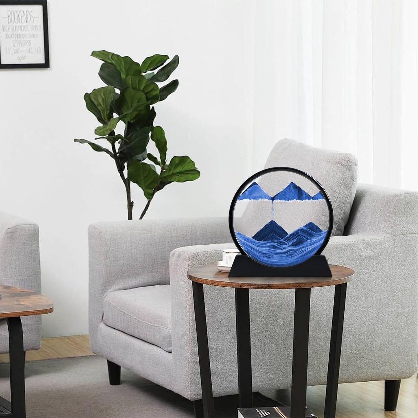 KPNUWN Moving Sand Art Liquid Motion, 3D Deep Sea Sandscape Color Quicksand Decor, Round Glass Moving Sand Art Picture Relaxing Desktop Home Office Work Decor (12 inch-Blue)