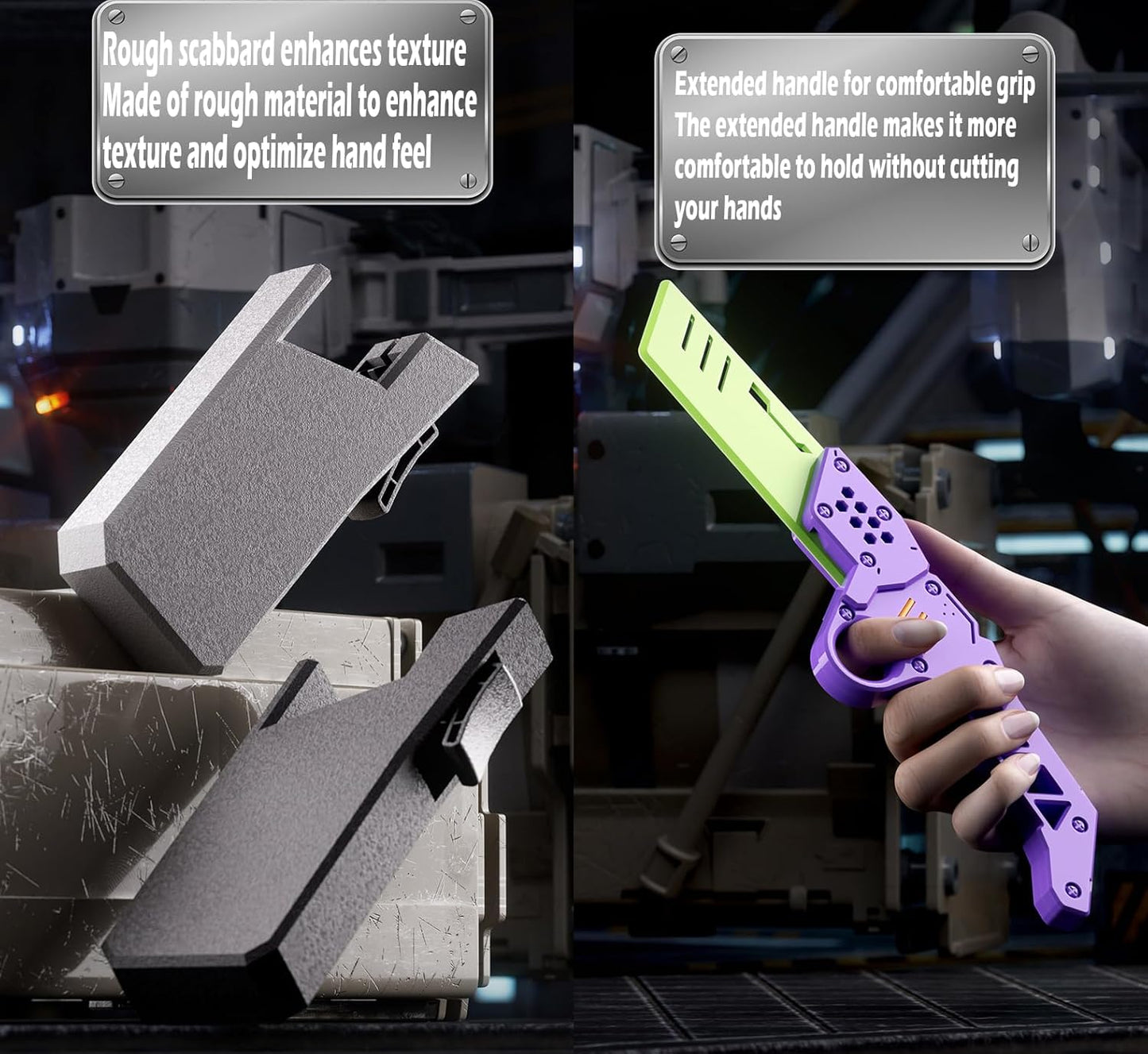 Carrot Radish Catapult Knife- Stress Relief Fidget Toy with Decompression Features - 3D Printed Practice Prop EDC Purple Green PUGR-N1