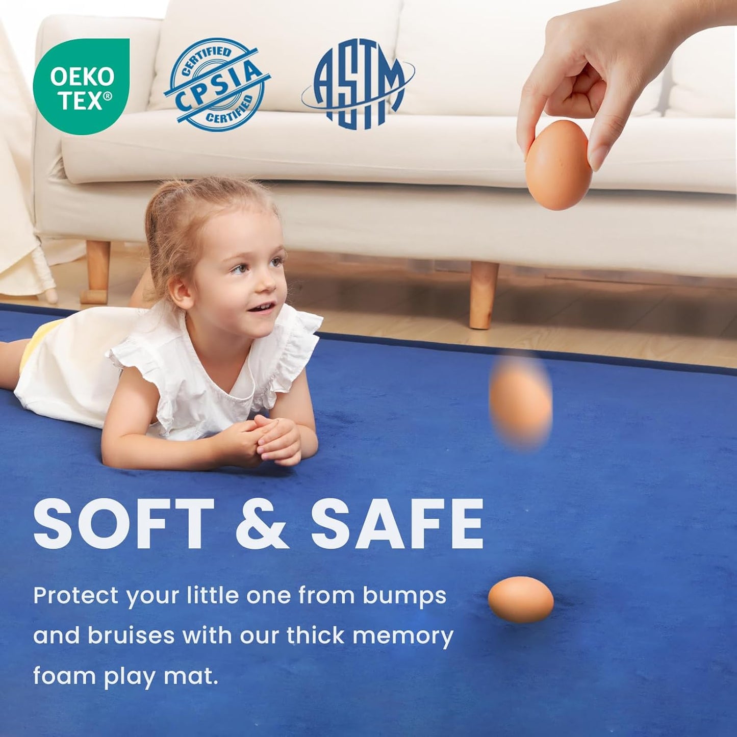 Baby Play Mat for Floor,1.3" Thick Memory foam Tummy Time Mat,Soft Coral Velvet Nursery Rug,Extra Large Non Slip Crawling Mat for Toddlers,Infants,kids,oga,Tatami Style for Living Room(Royal Blue)