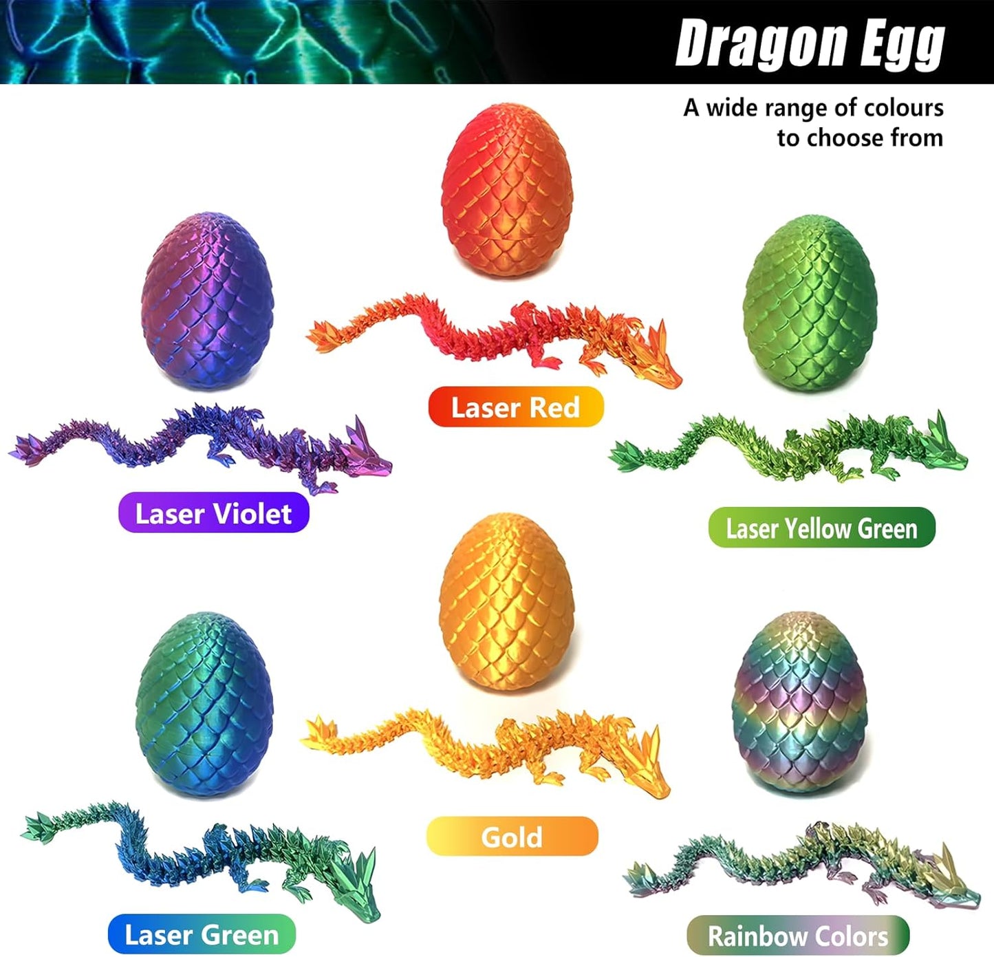 Easter Dragons 3D Printed Dragon Egg with Dragon Inside Crystal Dragon Fidget Toy for Adult Full Articulated Dragon for Home Office Decor