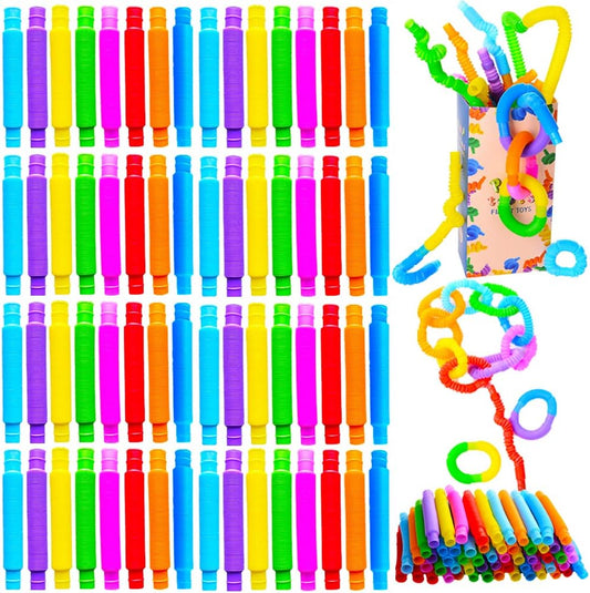 72PACK Pop Tubes, Pop Tube Sensory Fidget Toy Fidget Tubes for Children and Aldult Stress Anxiety Relief Toy DIY Learning Educational Toys for Kids