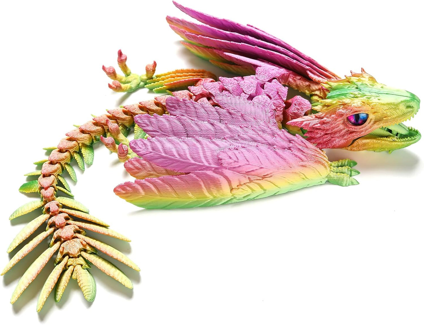 Feathered Wyvern Dragon，3D Printed Dragon with Wings，Articulated Dragon，Fidget Toy Surprise，Desktop Pet (Rainbow)