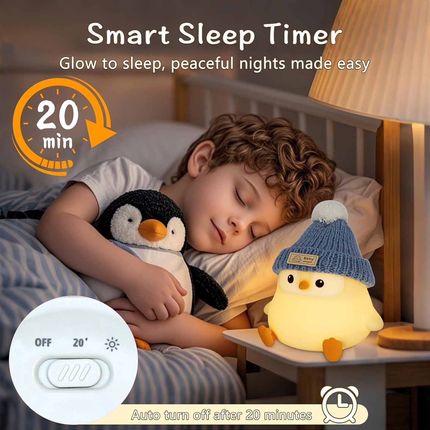 Penguin Lamp with Knit Hat,Kawaii Penguin Night Light,Food Grade Silicone,Dimmable Nursery Nightlight,LED Squishy Novelty Animal Lamp,Kids Room Decor,Funny Gifts for Kids Boys Girls Baby